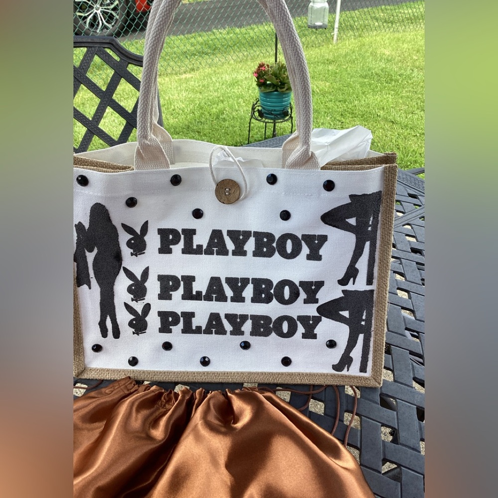 Playboy Canvas Tote Bag with Black Graphics